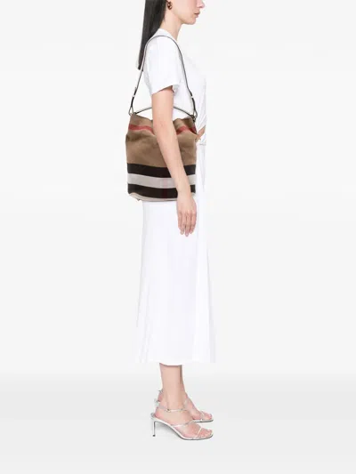 Pre-owned Burberry 2000-2017 Medium Mega Check Canvas Ashby Bucket Bag Satchel In Brown
