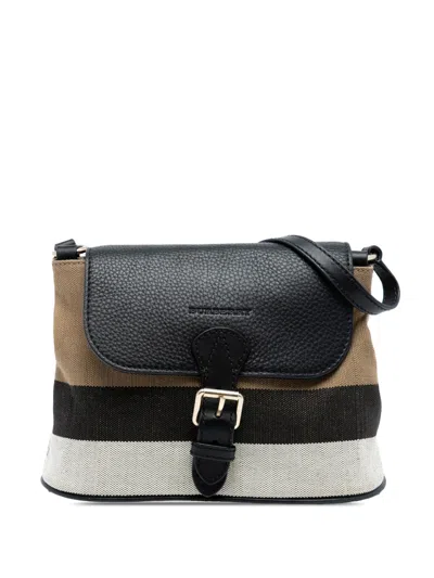 Pre-owned Burberry 2000-2017 Mega Check Canvas And Grained Calfskin Gowan Crossbody Bag In Brown