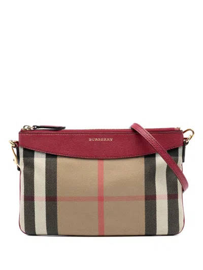 Pre-owned Burberry 2000-2017 Mega Check Canvas Derby Peyton Crossbody Bag In Brown