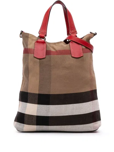 Pre-owned Burberry 2000-2017 Mega Check Canvas Tottenham Brit Satchel