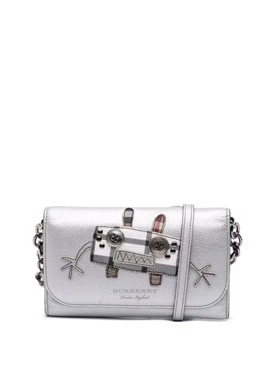 Pre-owned Burberry 2000-2017 Metallic Leather Creature Wallet On Chain Crossbody Bag In Silver