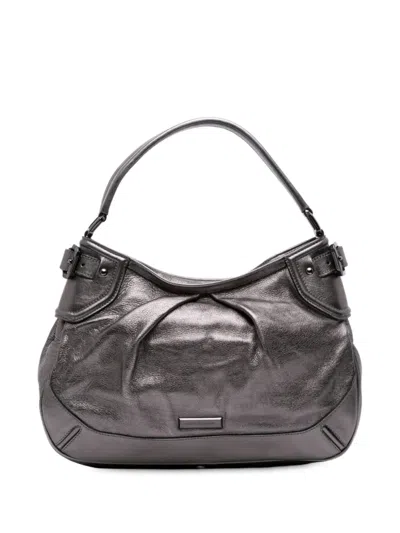 Pre-owned Burberry 2000-2017 Metallic Leather Fairby Hobo Bag In Gray