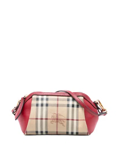 Pre-owned Burberry 2000-2017 Mini Haymarket Check Coated Canvas Blaze Crossbody Bag In Brown