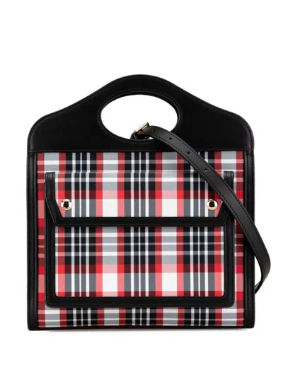 Pre-owned Burberry 2000-2017 Mini Plaid Canvas Pocket Satchel In 黑色