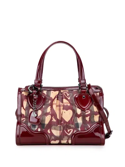 Pre-owned Burberry 2000-2017 Nova Check Coated Canvas Hearts Pilgrim Satchel In Brown