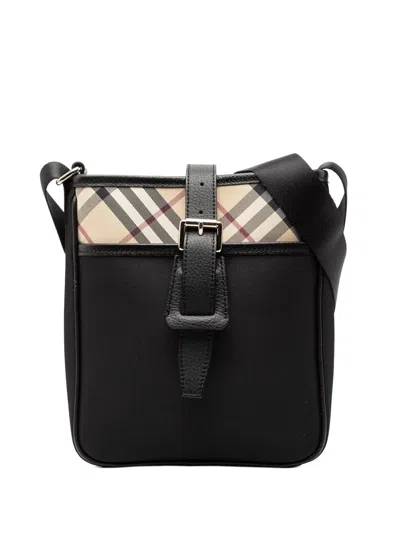 Pre-owned Burberry 2000-2017 Nova Check Trimmed Canvas Crossbody Bag In Black