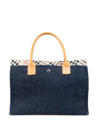 Pre-owned Burberry 2000-2017 Nova Check Trimmed Denim Tote Bag