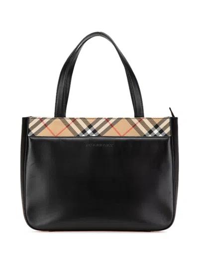 Pre-owned Burberry 2000-2017 Nova Check Trimmed Leather Handbag In Black