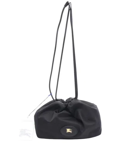 Pre-owned Burberry 2000-2017 Nylon And House Check Canvas Reversible Drawstring Pouch In Black
