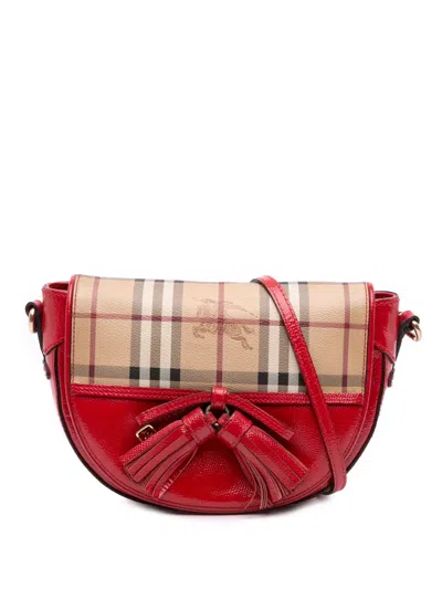 Pre-owned Burberry 2000-2017 Patent Leather And Haymarket Check Coated Canvas Maydown Crossbody Bag In Brown