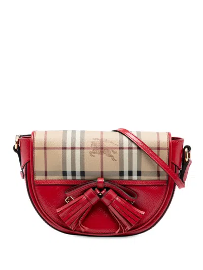 Pre-owned Burberry 2000-2017 Patent Leather And Haymarket Check Coated Canvas Maydown Crossbody Bag In Red
