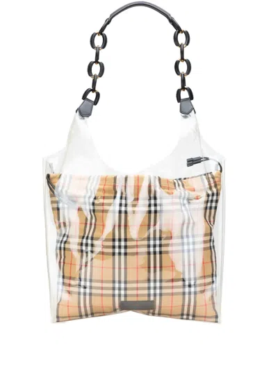 Pre-owned Burberry 2000-2017 Pvc And House Check Canvas Shopper Tote Bag In Brown