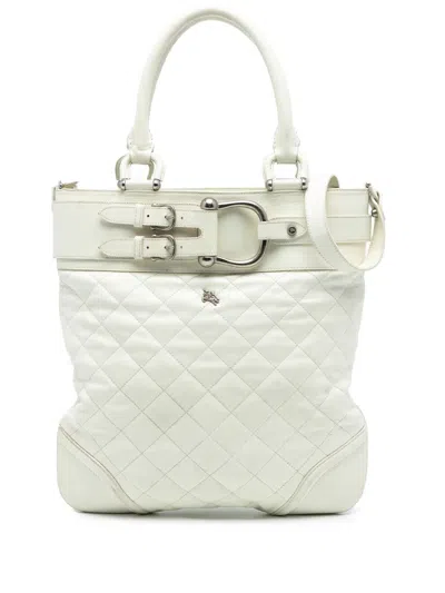 Pre-owned Burberry 2000-2017 Quilted Leather Hillgate Convertible Tote Satchel In White