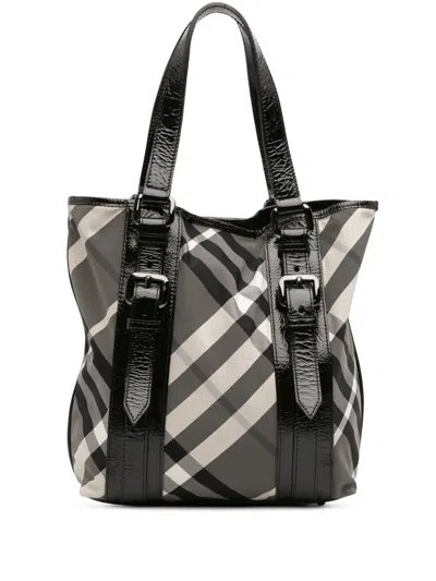 Pre-owned Burberry 2000-2017 Small Beat Check Nylon Victoria Tote Bag In Black