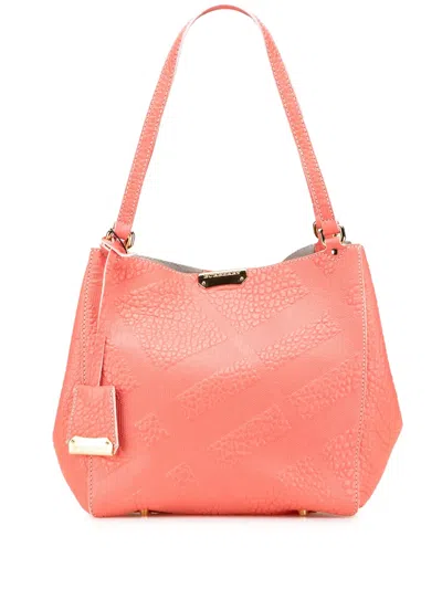 Pre-owned Burberry 2000-2017 Small Embossed Grain Check Canterbury Tote Bag In Pink