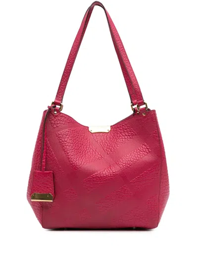 Pre-owned Burberry 2000-2017 Small Embossed Grain Check Leather Canterbury Tote Bag