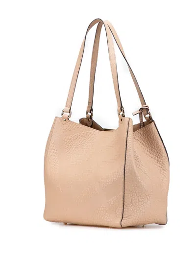 Pre-owned Burberry 2000-2017 Small Embossed Grain Check Leather Canterbury Tote Bag In Brown