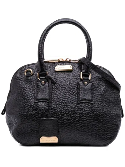 Pre-owned Burberry 2000-2017 Small Grained Calfskin Heritage Orchard Bowling Bag Satchel In Black