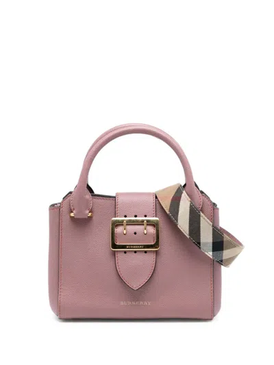 Pre-owned Burberry 2000-2017 Small Grained Leather Buckle Tote Satchel In Pink