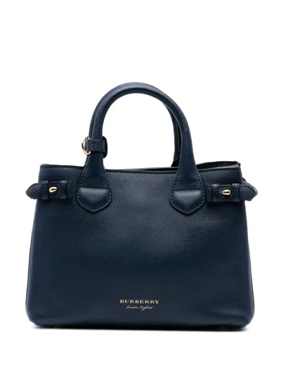 Pre-owned Burberry 2000-2017 Small Grainy Calfskin And House Check Banner Satchel In Blue
