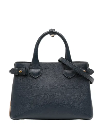 Pre-owned Burberry 2000-2017 Small Grainy Calfskin And House Check Banner Satchel In Blue