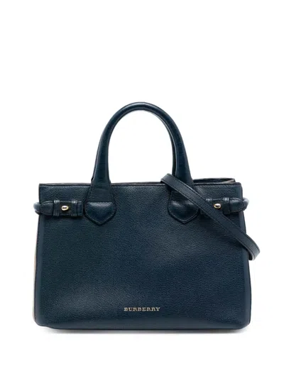 Pre-owned Burberry 2000-2017 Small Grainy Calfskin And House Check Banner Satchel In Blue