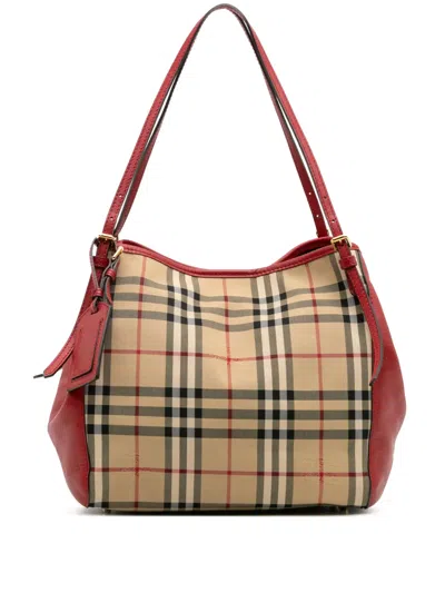Pre-owned Burberry 2000-2017 Small Haymarket Check Canvas And Leather Canterbury Tote Bag In Brown