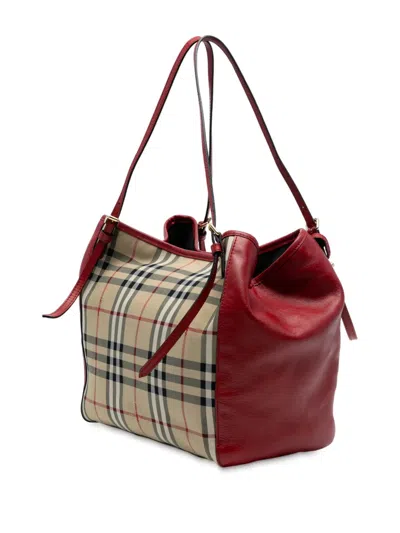 Pre-owned Burberry 2000-2017 Small Haymarket Check Canvas And Leather Canterbury Tote Bag In Brown