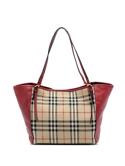 Pre-owned Burberry 2000-2017 Small Haymarket Check Canvas And Leather Canterbury Tote Bag In Brown