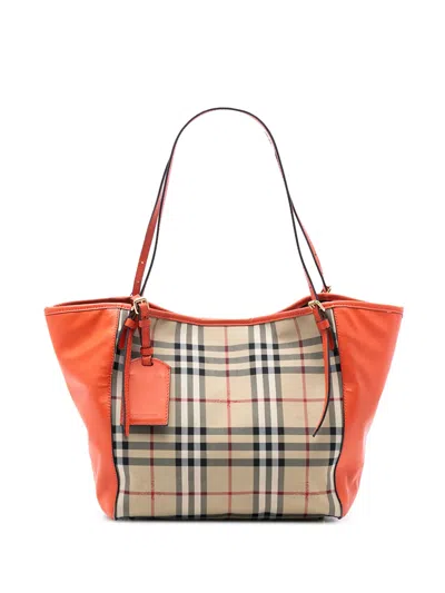 Pre-owned Burberry 2000-2017 Small Haymarket Check Canvas And Leather Canterbury Tote Bag In Brown