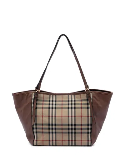 Pre-owned Burberry 2000-2017 Small Haymarket Check Canvas And Leather Canterbury Tote Bag In Brown