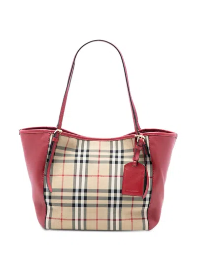 Pre-owned Burberry 2000-2017 Small Haymarket Check Canvas And Leather Canterbury Tote Bag In Brown