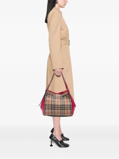 Pre-owned Burberry 2000-2017 Small Haymarket Check Canvas And Leather Canterbury Tote Bag In Pink