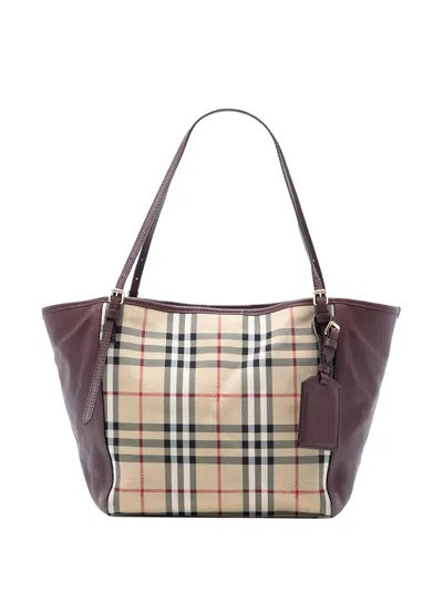 Pre-owned Burberry 2000-2017 Small Haymarket Check Canvas And Leather Canterbury Tote Bag In Red