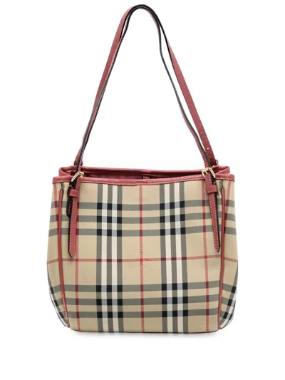 Pre-owned Burberry 2000-2017 Small Haymarket Check Canvas Canterbury Tote Bag In Brown