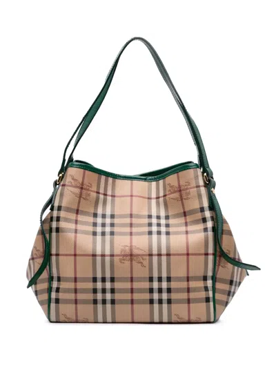 Pre-owned Burberry 2000-2017 Small Haymarket Check Coated Canvas Canterbury Tote Bag In Brown