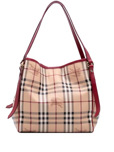 Pre-owned Burberry 2000-2017 Small Haymarket Check Coated Canvas Canterbury Tote Bag In Brown