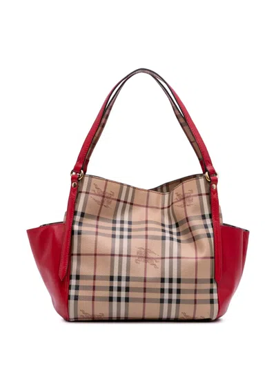 Pre-owned Burberry 2000-2017 Small Haymarket Check Coated Canvas Canterbury Tote Bag In Brown