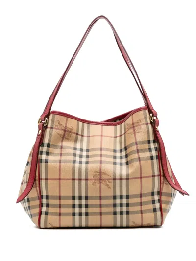 Pre-owned Burberry 2000-2017 Small Haymarket Check Coated Canvas Canterbury Tote Bag In Brown