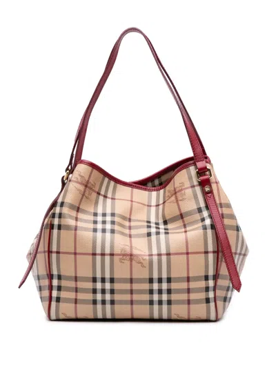 Pre-owned Burberry 2000-2017 Small Haymarket Check Coated Canvas Canterbury Tote Bag In Brown