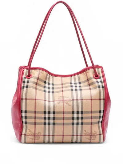 Pre-owned Burberry 2000-2017 Small Haymarket Check Coated Canvas Canterbury Tote Bag In Brown