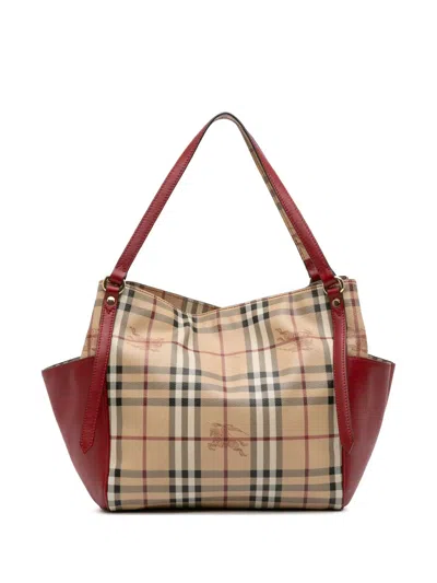 Pre-owned Burberry 2000-2017 Small Haymarket Check Coated Canvas Canterbury Tote Bag In Brown