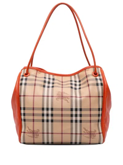 Pre-owned Burberry 2000-2017 Small Haymarket Check Coated Canvas Canterbury Tote Bag In Brown