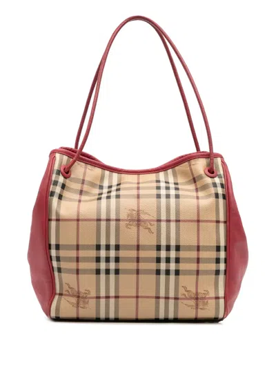 Pre-owned Burberry 2000-2017 Small Haymarket Check Coated Canvas Canterbury Tote Bag In Brown