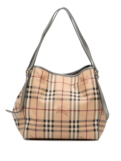Pre-owned Burberry 2000-2017 Small Haymarket Check Coated Canvas Canterbury Tote Bag In Brown