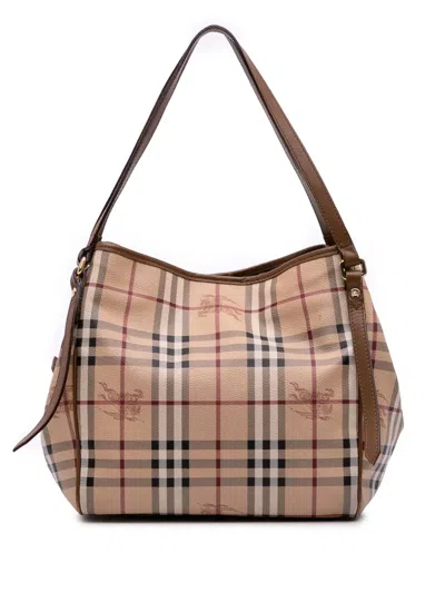 Pre-owned Burberry 2000-2017 Small Haymarket Check Coated Canvas Canterbury Tote Bag In Brown