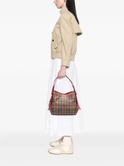 Pre-owned Burberry 2000-2017 Small Haymarket Check Coated Canvas Canterbury Tote Bag In Brown