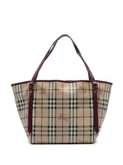 Pre-owned Burberry 2000-2017 Small Haymarket Check Coated Canvas Canterbury Tote Bag In Brown