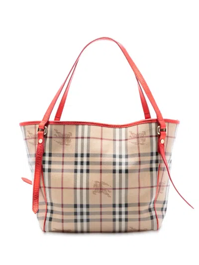 Pre-owned Burberry 2000-2017 Small Haymarket Check Coated Canvas Canterbury Tote Bag In Brown