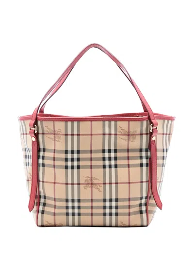 Pre-owned Burberry 2000-2017 Small Haymarket Check Coated Canvas Canterbury Tote Bag In Brown